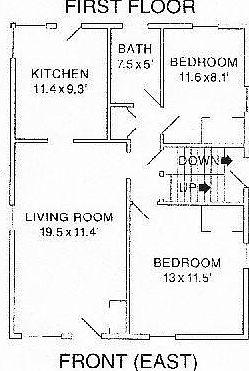 Huge living room and kitchen. First two bedrooms are on the first floor.