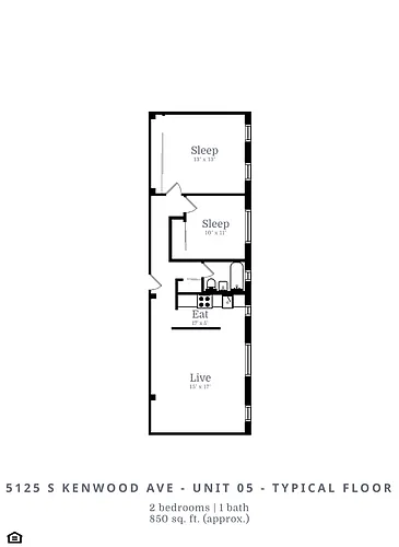 Floor plan 2 Bed | 1 Bath (C2)