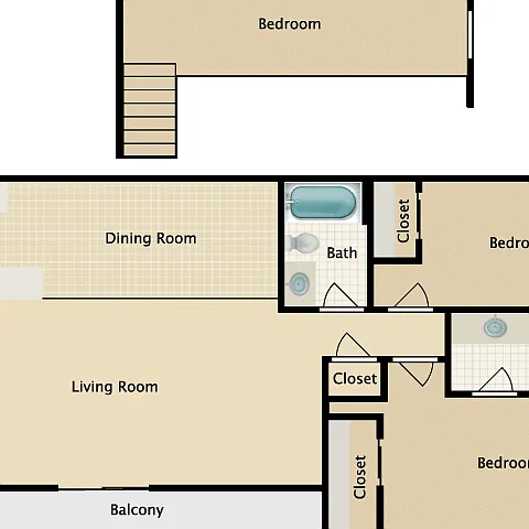 Floor plan 2 Bedroom 2 Bathroom with Loft