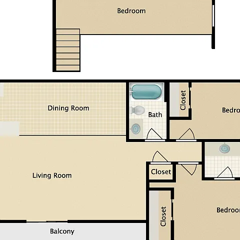 Floor plan 2 Bedroom 2 Bathroom with Loft