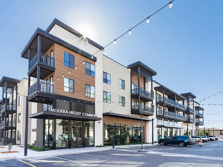 Sunlit architecture and inviting streetscapes define Modera Higley Commons, where thoughtful design sets the stage for everyday living.