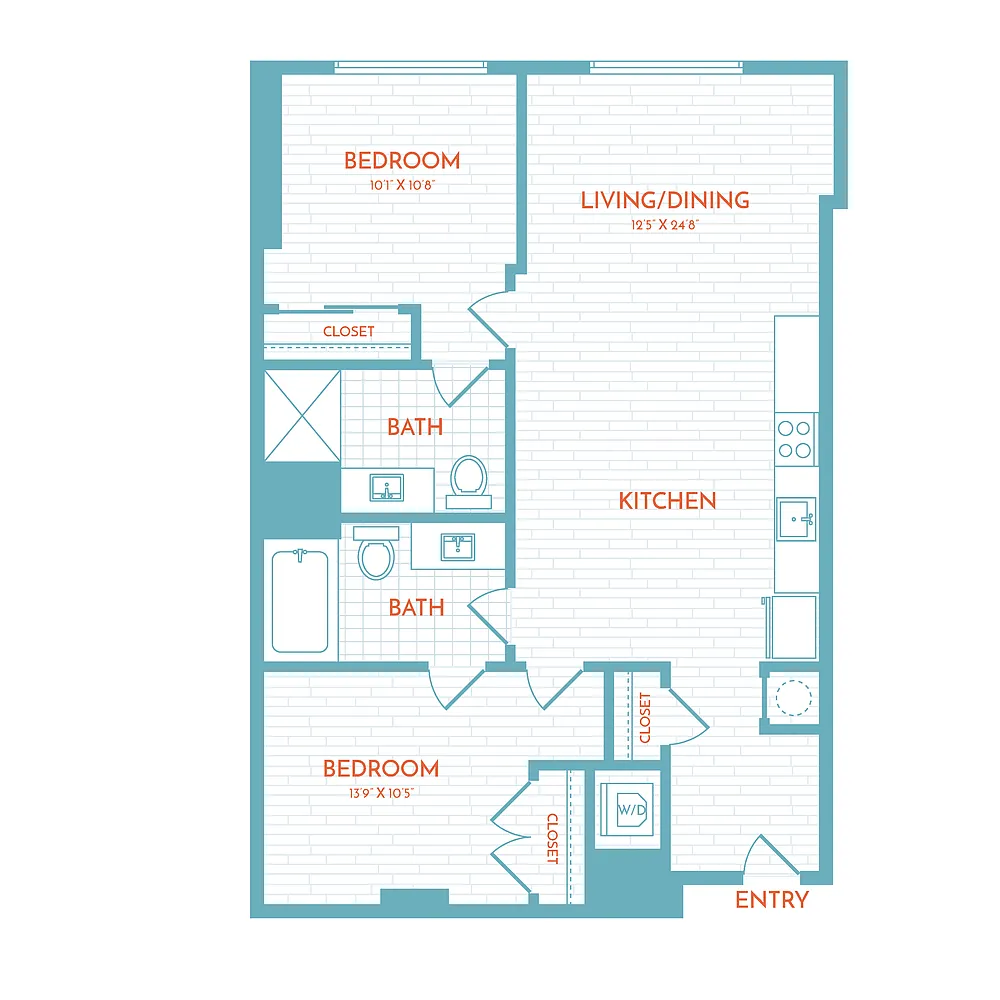 Floor plan E6 | 2 Bed | 2 Bath