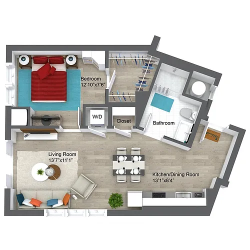 Floor plan One Bed One Bath