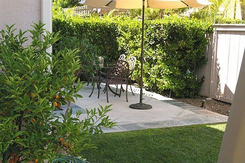 side patio with slate border
