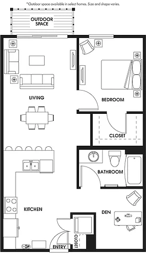 Floor plan AD1 One Bed + Den