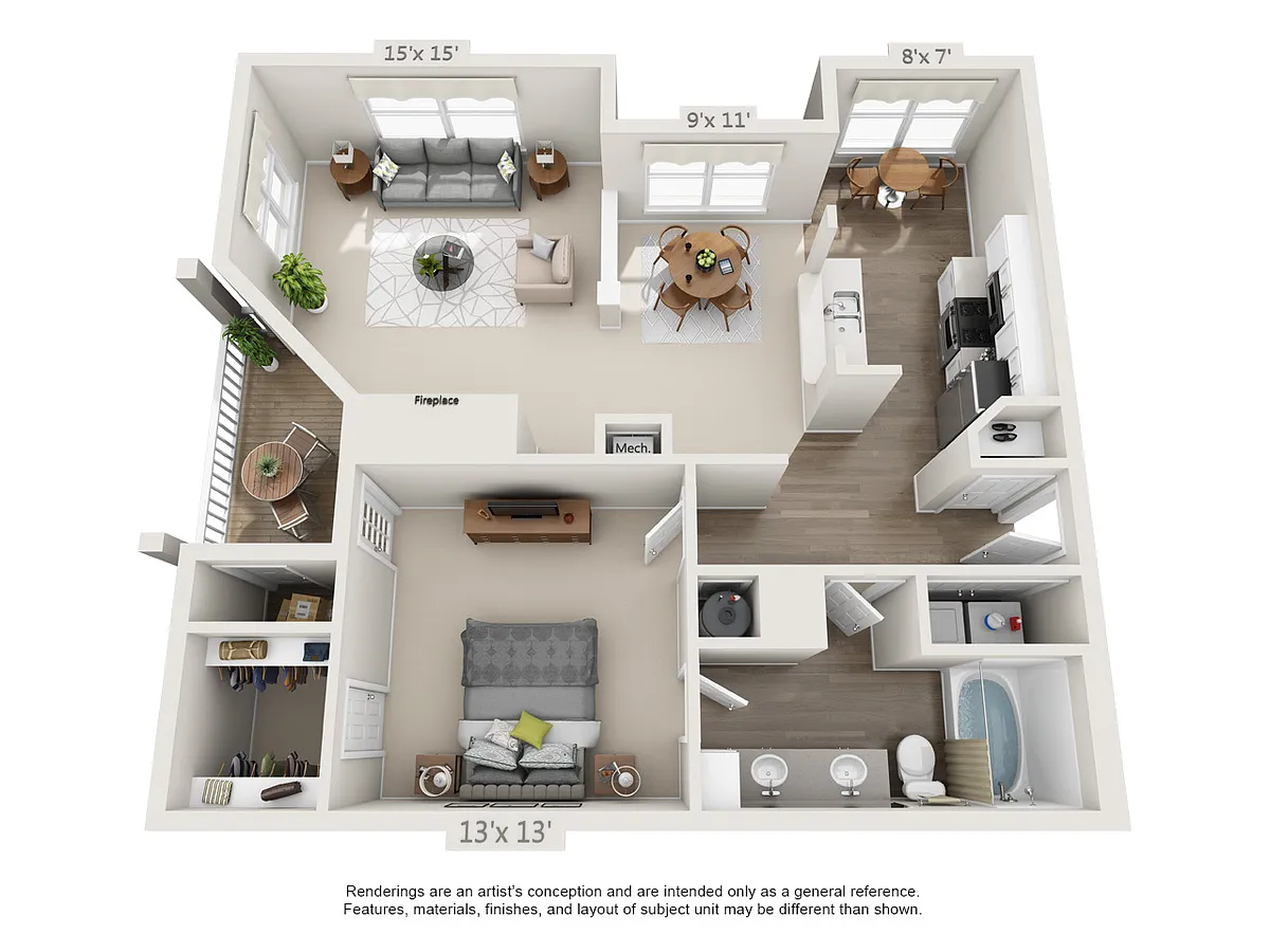 Floor plan 1 Bedroom Green Platinum