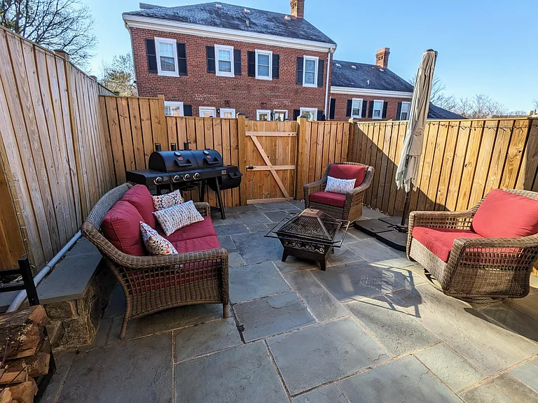 Private patio with afternoon sun facing west.