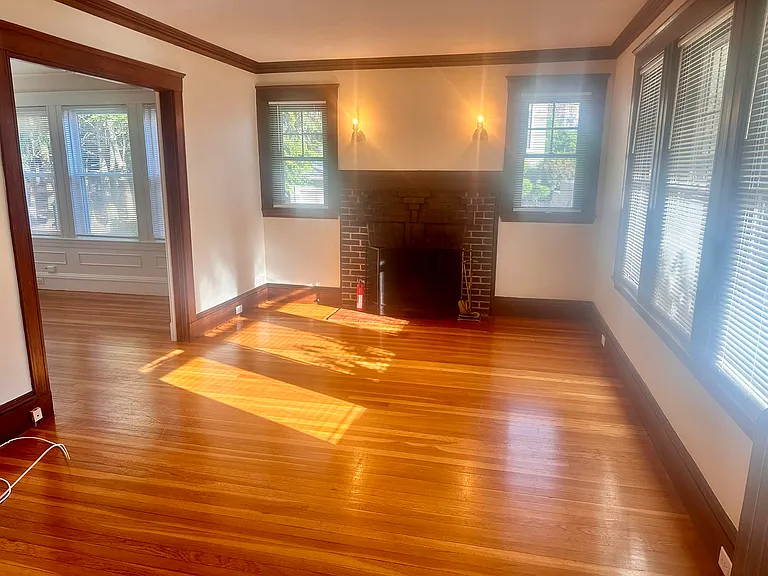 Sunny living room with fireplace