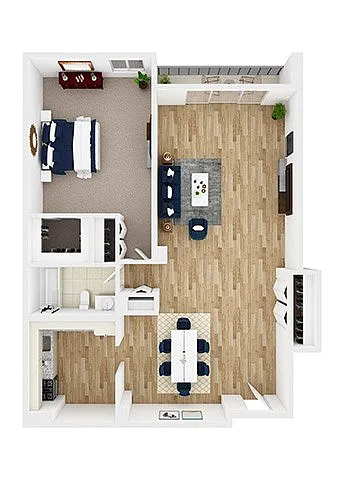 Floor plan Van Gogh - One Bedroom, One Bath (East)