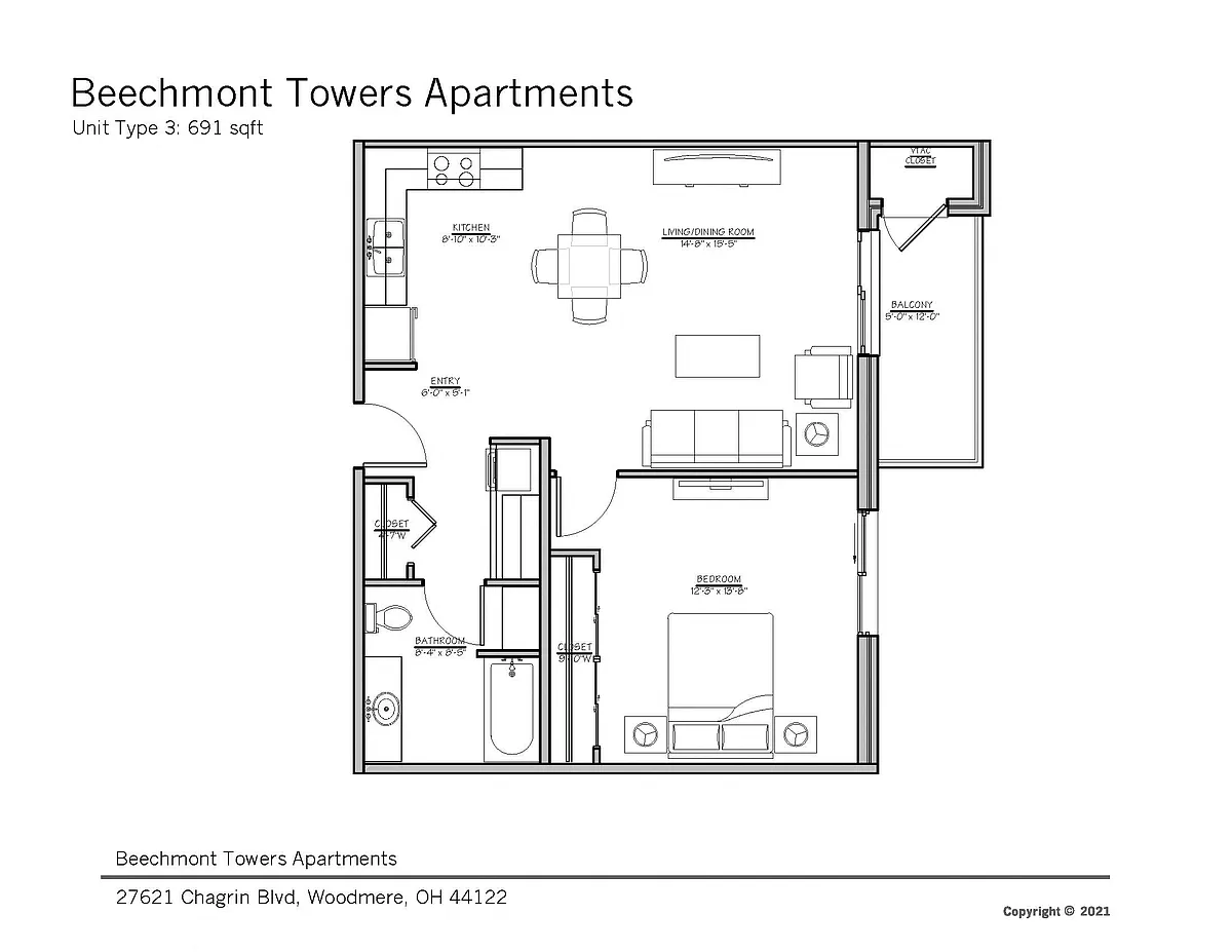 Floor plan 1 Bedroom 1 Bath Lux