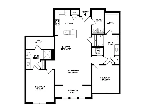 Floor plan 2 Bedroom Craftsman Sunroom