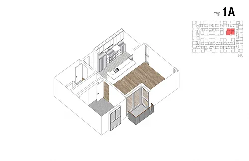 Floor plan 1 Bed - 1 Bath