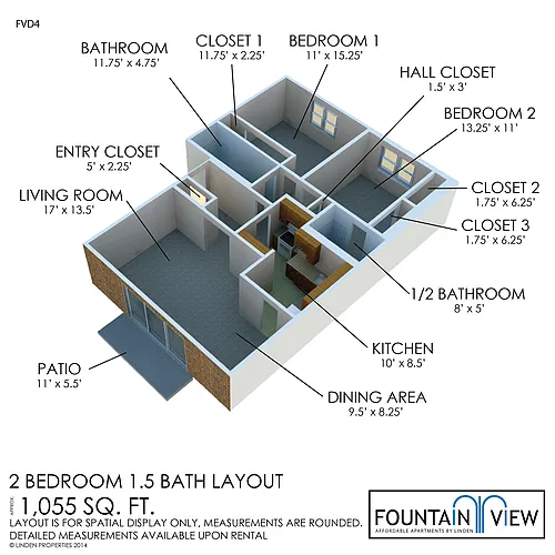 Floor plan 2 Bedroom 1-5 Bathroom