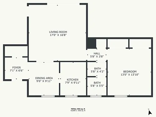 Floor plan 1 Bed, 1 Bath-750