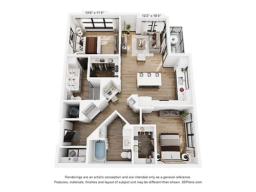 Floor plan B3: 2 Bed 2 Bath