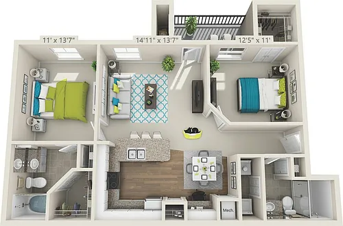 Floor plan B2 LAUREL - 2 Bedroom, 2 Bathroom
