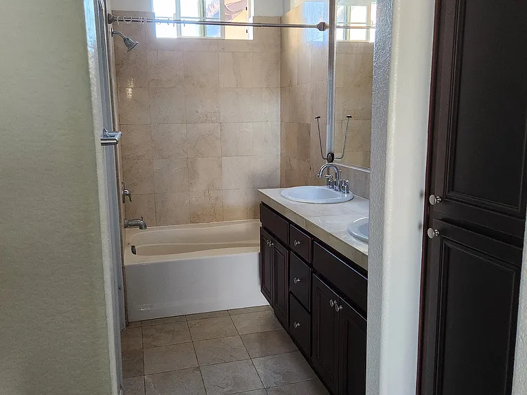 Master bathroom with dual sinks