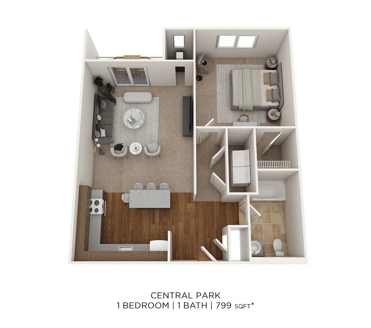 Floor plan One Bedroom- 799 sqft
