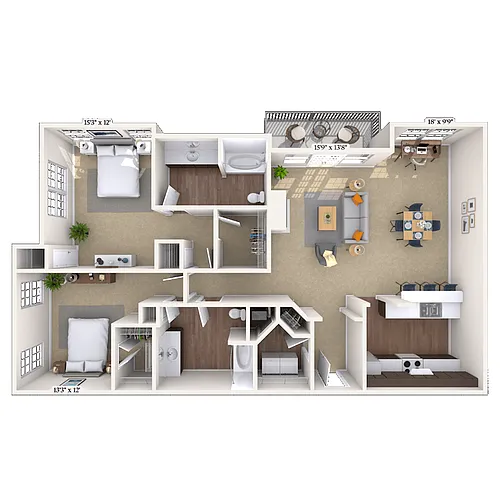 Floor plan Traditional 2x2 1412 SF