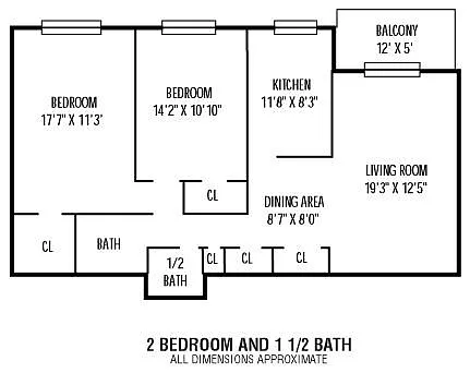 Floor plan 2 Bed 1.5 Bath