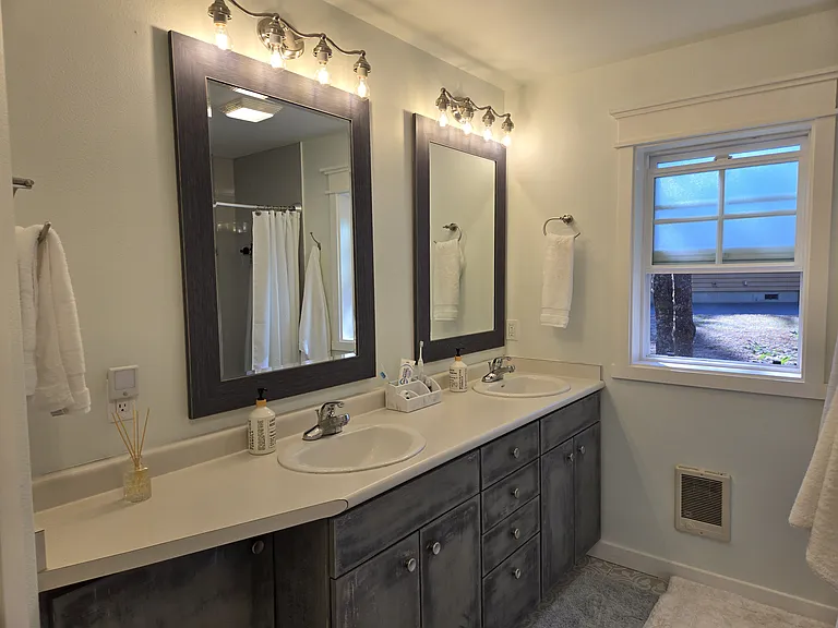 Master bathroom with dual vanities