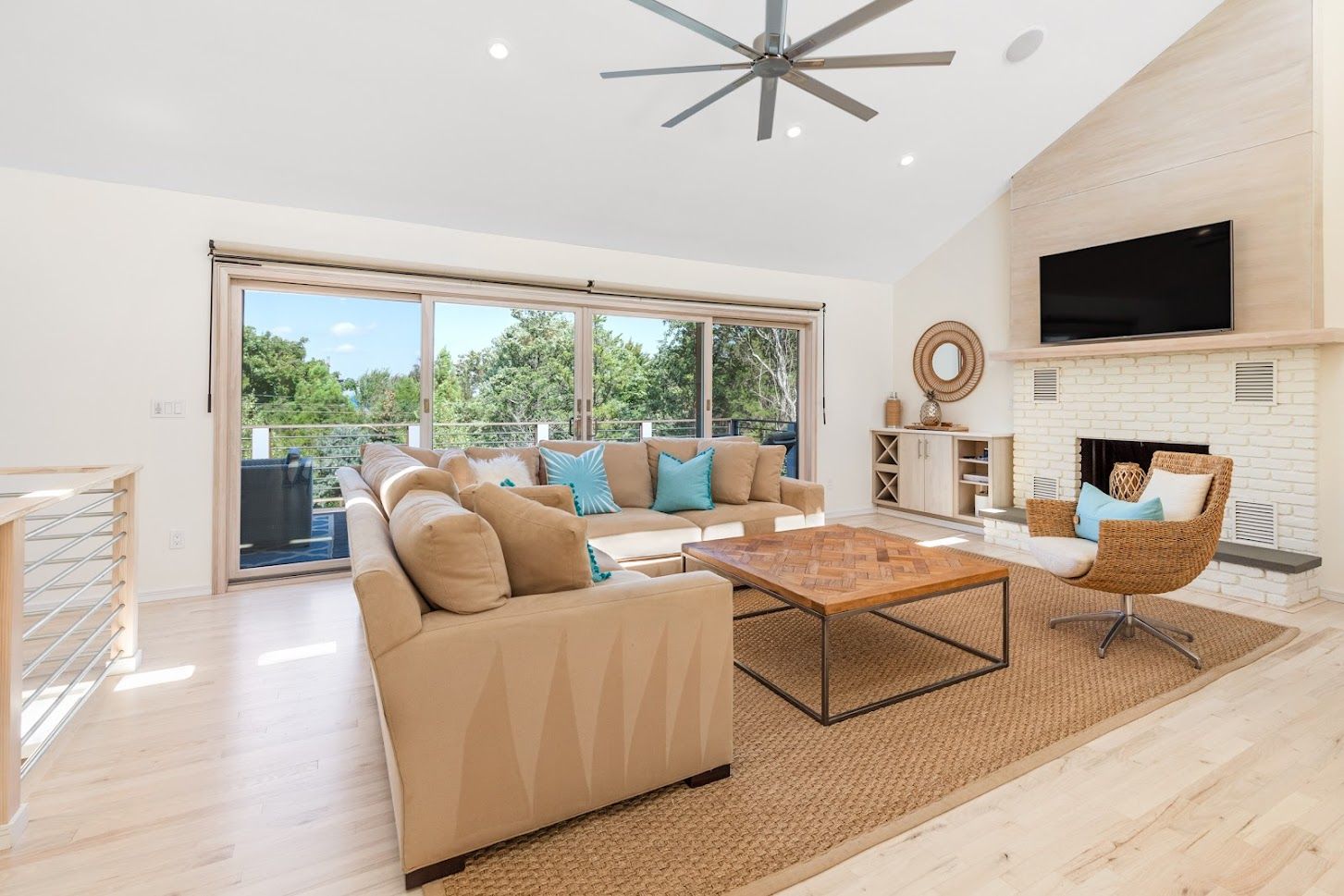 Living room with sliders to the front deck