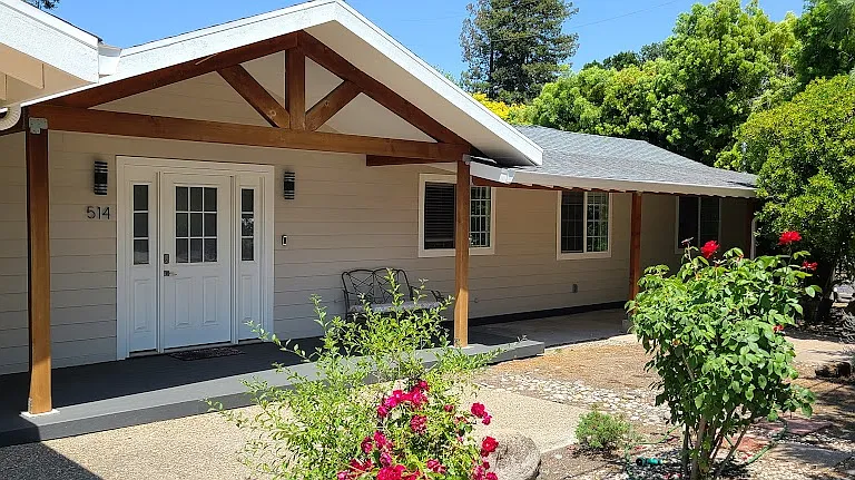 Front entrance with TREX Deck & Cedar wood gables!