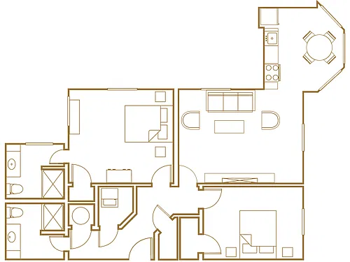 Floor plan 2 Bed, 2 Bath - 1184 SF