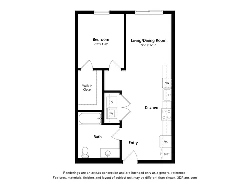 Floor plan 1 Bed 1 Bath F ADA