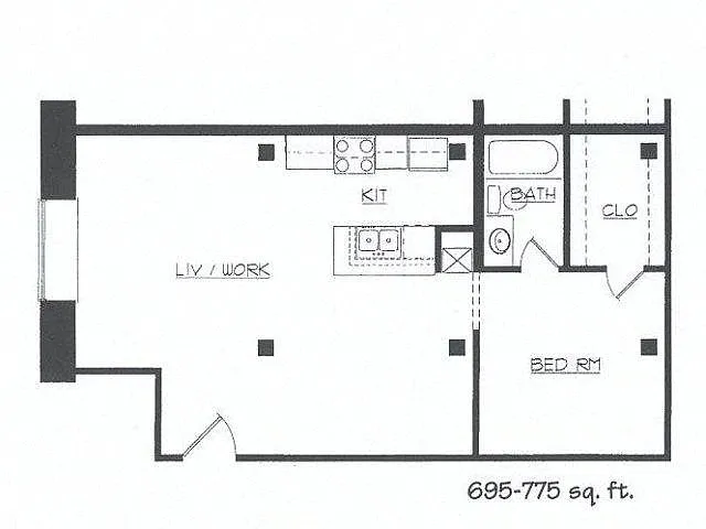 Floor plan 1 Bedroom Apartments