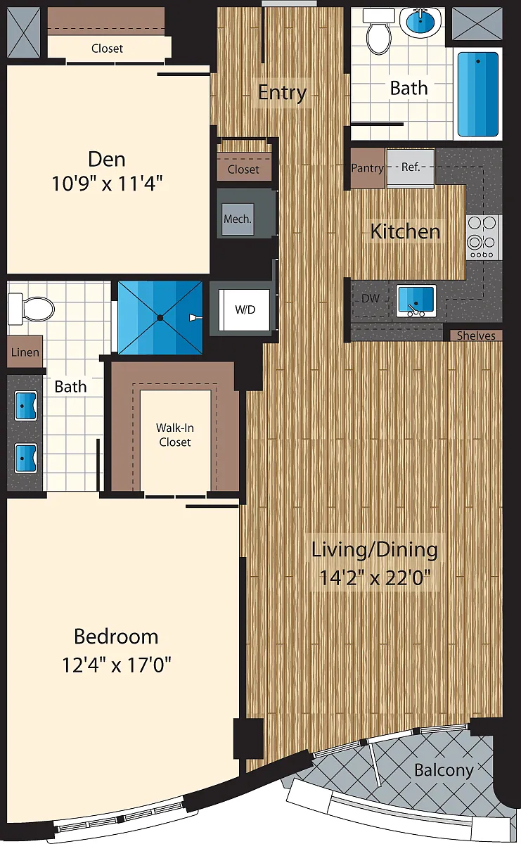 Floor plan One Bedroom+Den J 1193