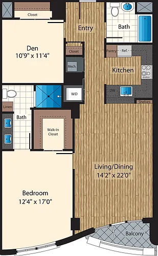 Floor plan One Bedroom+Den J 1193