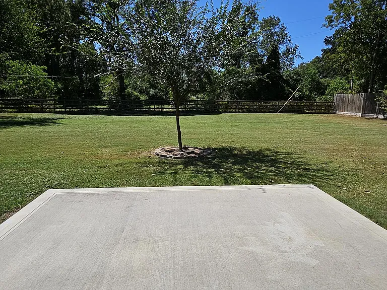 Backyard patio and yard view.
