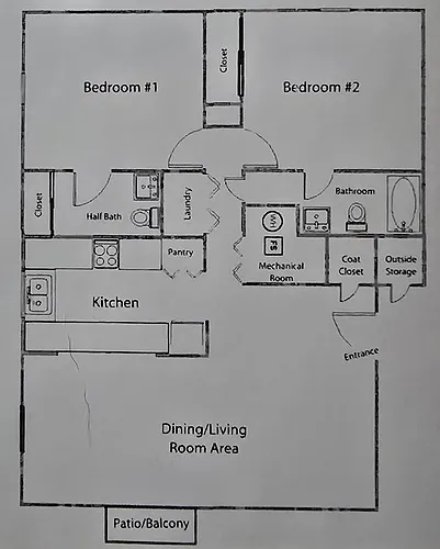 Floor plan Two Bedroom One and Half Bathroom