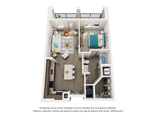 Floor plan A1 - One Bedroom, One Bathroom