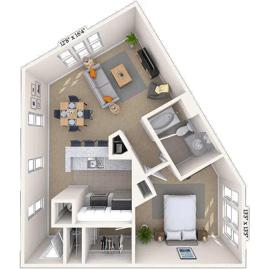 Floor plan Traditional 1x1 681 SF