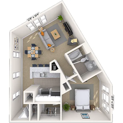 Floor plan Traditional 1x1 681 SF