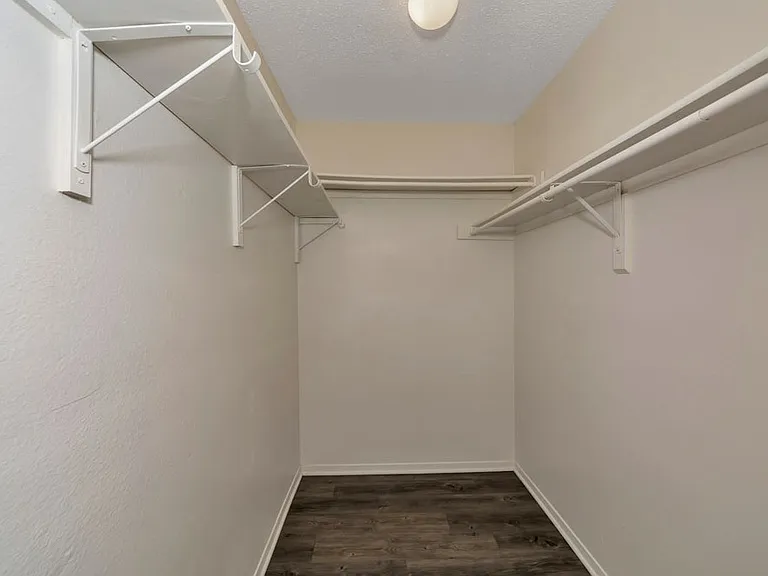 Spacious walk-in closet with built-in shelving