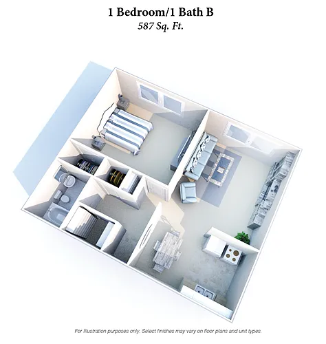 Floor plan 1 Bedroom 1 Bath B