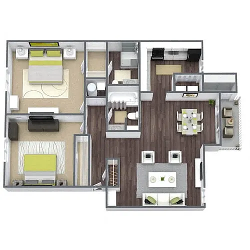 Floor plan B3: 2 Bed 2 Bath
