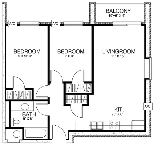 Floor plan CV North- 270 Littleton St- 2 Bedroom Floorplan B