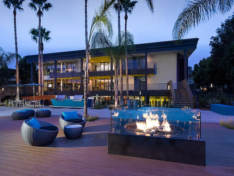 Outdoor lounge with firepit and lounge seating