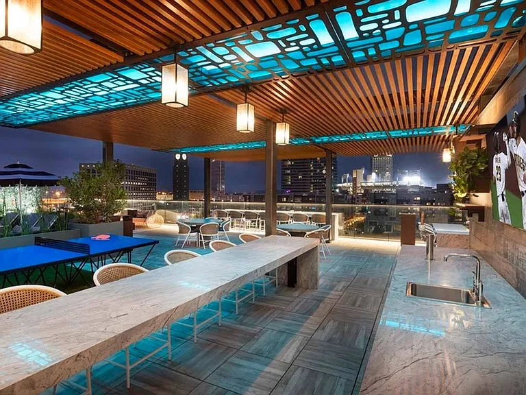 Enjoy the city lights and watch the game on our rooftop TV or lounge on the pool deck under stylish lighting