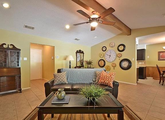 You will find tiled floors throughout the main areas.