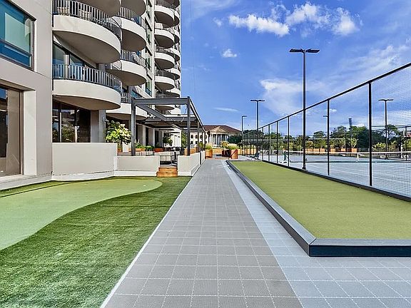 Outdoor Mezzanine with Bocce ball, Putting green, and walk/run path along perimeter