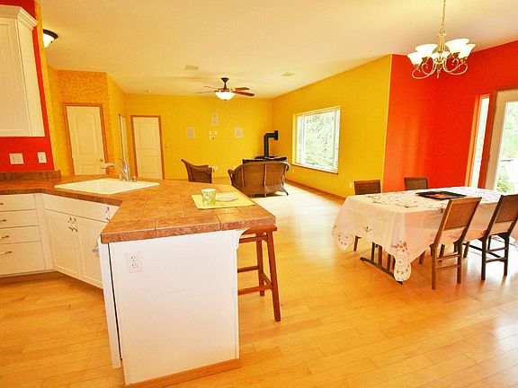 Kitchen, dining, living room view