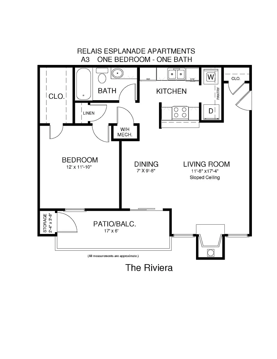 Floor plan One Bedroom Rivieria - Call for Availability