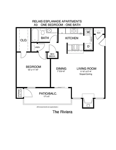 Floor plan One Bedroom Rivieria - Call for Availability