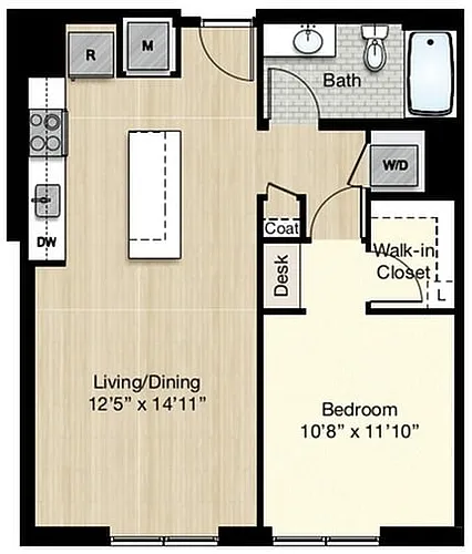 Floor plan Tier 33.0 - 1 Bed/1 Bath