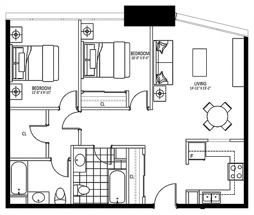 Floor plan 100 Main - Plan E 2 Bed 2 Bath
